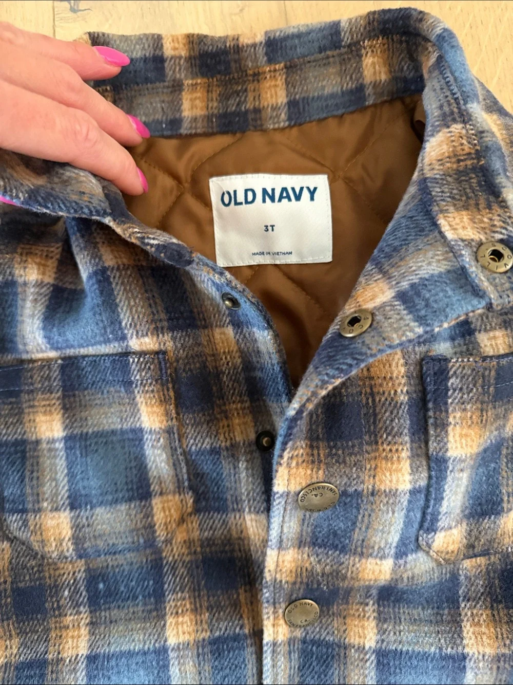 Kids Navy & Tan Plaid Shacket, Beige Chino Pants, Corduroy Cargos and Black Vest